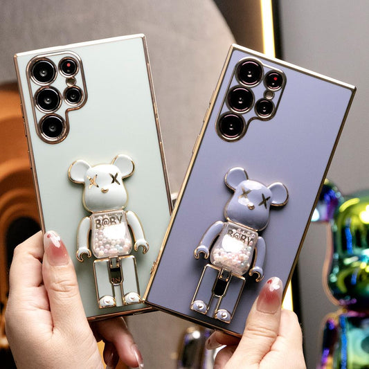 Plating Candy Bear Stand Phone Case for Samsung S25Ultra S25Plus S25 S24Ultra S24Plus S24 S24FE