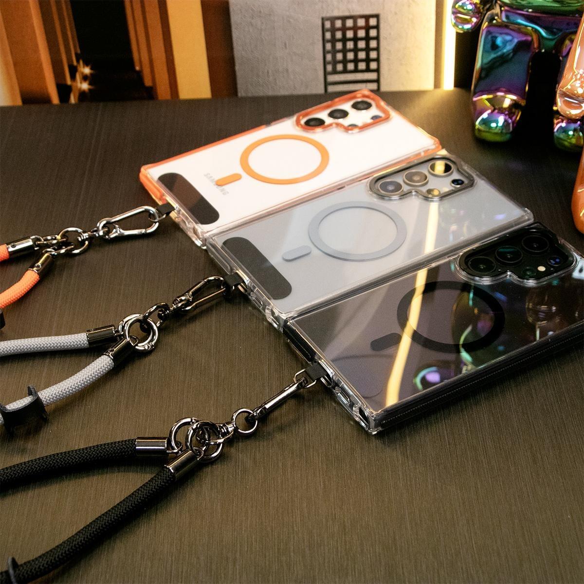Clear Dual Color Strong Magnetic Wireless Charging Case For Samsung S25Ultra S24+ S23FE A14 A15 A16 A24 A25 A34 A35 A54 A55 Shockproof Metal Camera Frame Bumper TPU Acrylic Hard Cover with Wristband