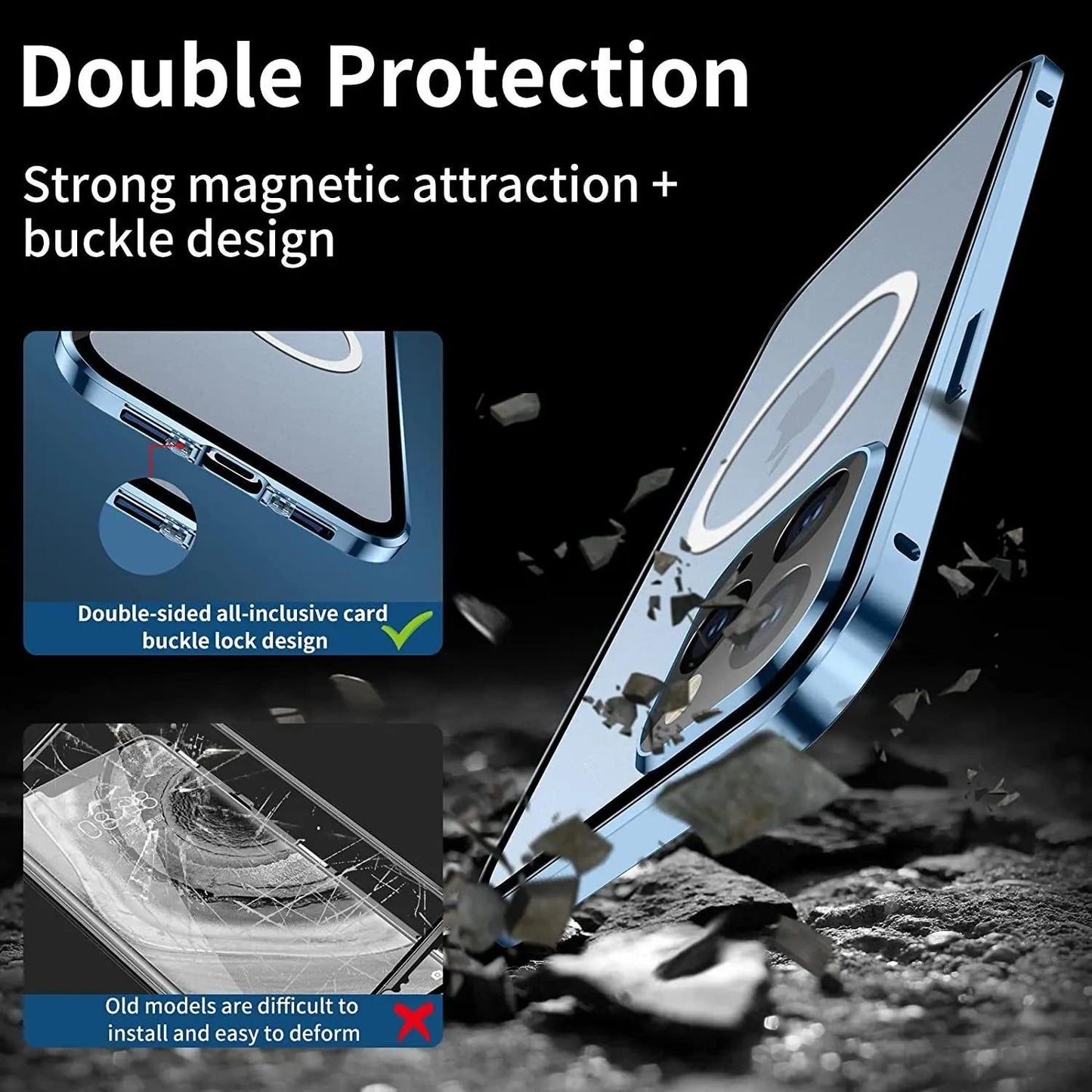 Double Sided Privacy Glass Matte Back Cover Aluminium Alloy For Magsafe Full Cover 360 Magnetic Ring Anti-peep Metal Case For iPhone 16ProMax 16 15 14 13 12 Pro Max Glass Full Cover