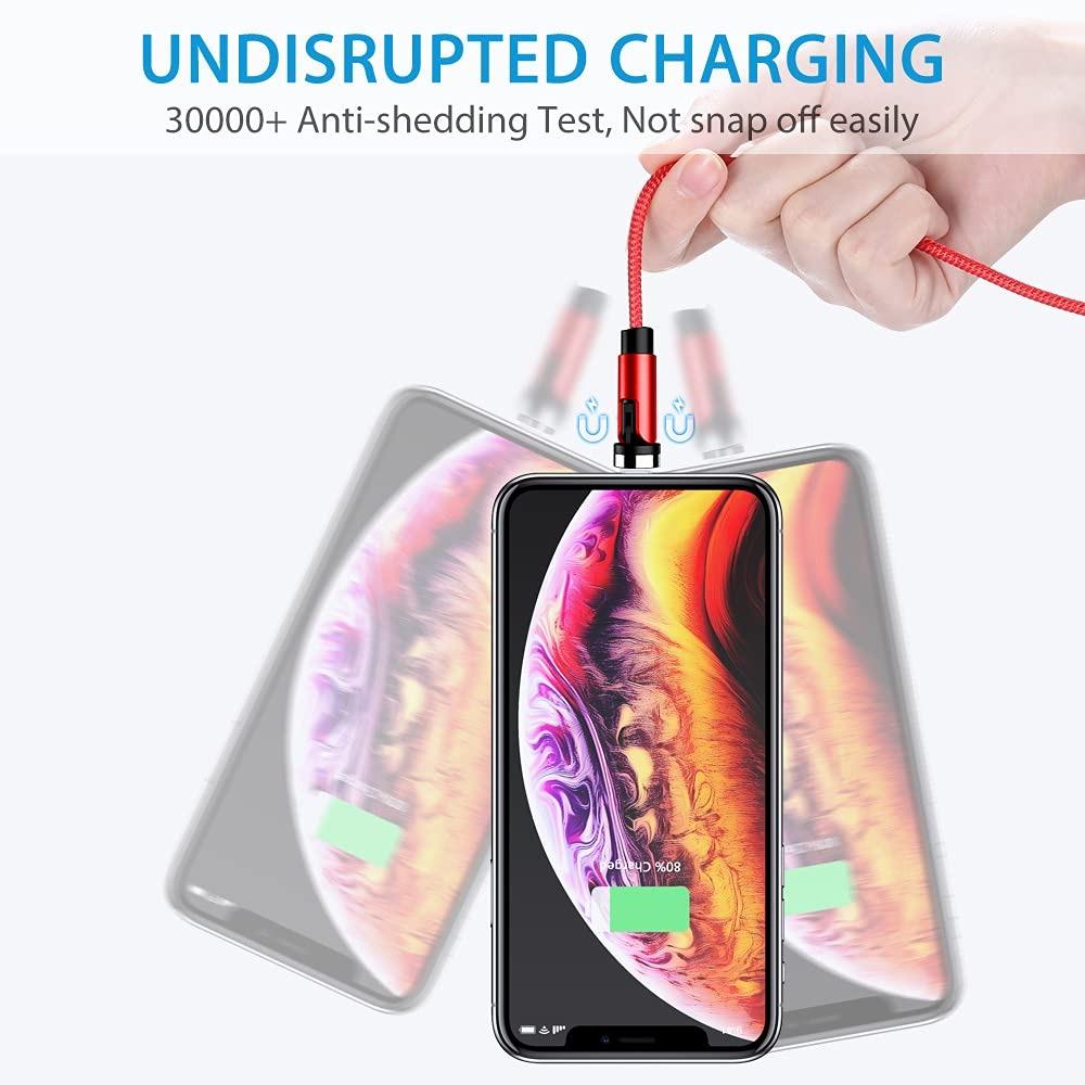 1m/2m/3m Magnetic Charging Cable 540° Rotating Magnetic Phone Charger Cable - 90° Angle Connector, Nylon-Braided Cords For iPhone For Samsung Smart Phone Accessories