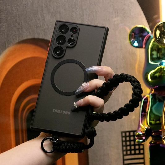 Luxury Matte Clear Support Magnetic With Adjustable Woven Strap For Samsung S24 S25 Ultra Plus S24FE