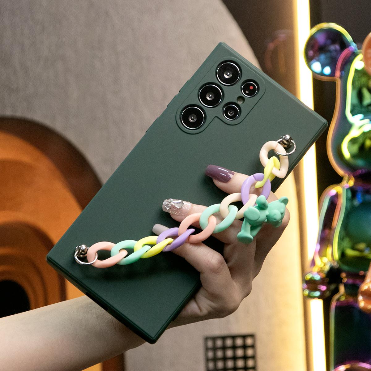 Liquid Silicone Matte Shockproof Phone Case with Bear Colorful Charm For Samsung S25 S24 S23 S22 S21 Note20 Plus Camera Protect Soft Cover S23 FE