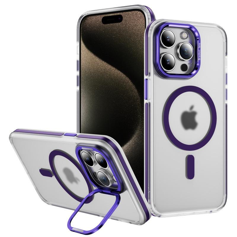 Matte Transparent Anti-Dust Anti-Fall Bumper Shockproof Strong Magnetic Phone Case With Metal Camera Kickstand for iPhone 16ProMax 16 15 14 13 12 11 XR Bumper Hard Cover