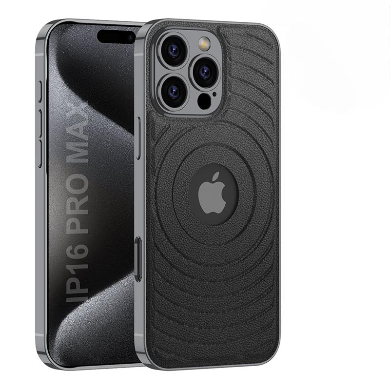 For iPhone 16 Electroplated Magnetic Phone Case for iPhone 16 Plus 16 Pro Max Leather Leakage Hole Shockproof Protective Cover