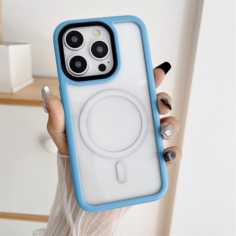 Two-tone Macaron Acrylic Transparent Magnetic Len Protection Phone Case For iPhone 16ProMax 15 14 13 12 11, Hard Shockproof Full Cover