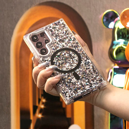 Glitter Glitter Transparent Strong Magnetic For Magsafe Phone Case For Samsung S25Ultra S25+ S25 S24 S23 A14 A15 A16 A24 A25 A34 A35 A54 A55 Metal Frame Shockproof Bumper Acrylic Hard Cover
