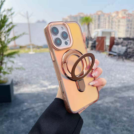 Strong Magnetic Kickstand Laser Gradient Chameleon For Magsafe Phone Case For iPhone 16 15 14 13 12 11 Pro Max Plus Metal Frame Acrylic Shockproof Hard Cover