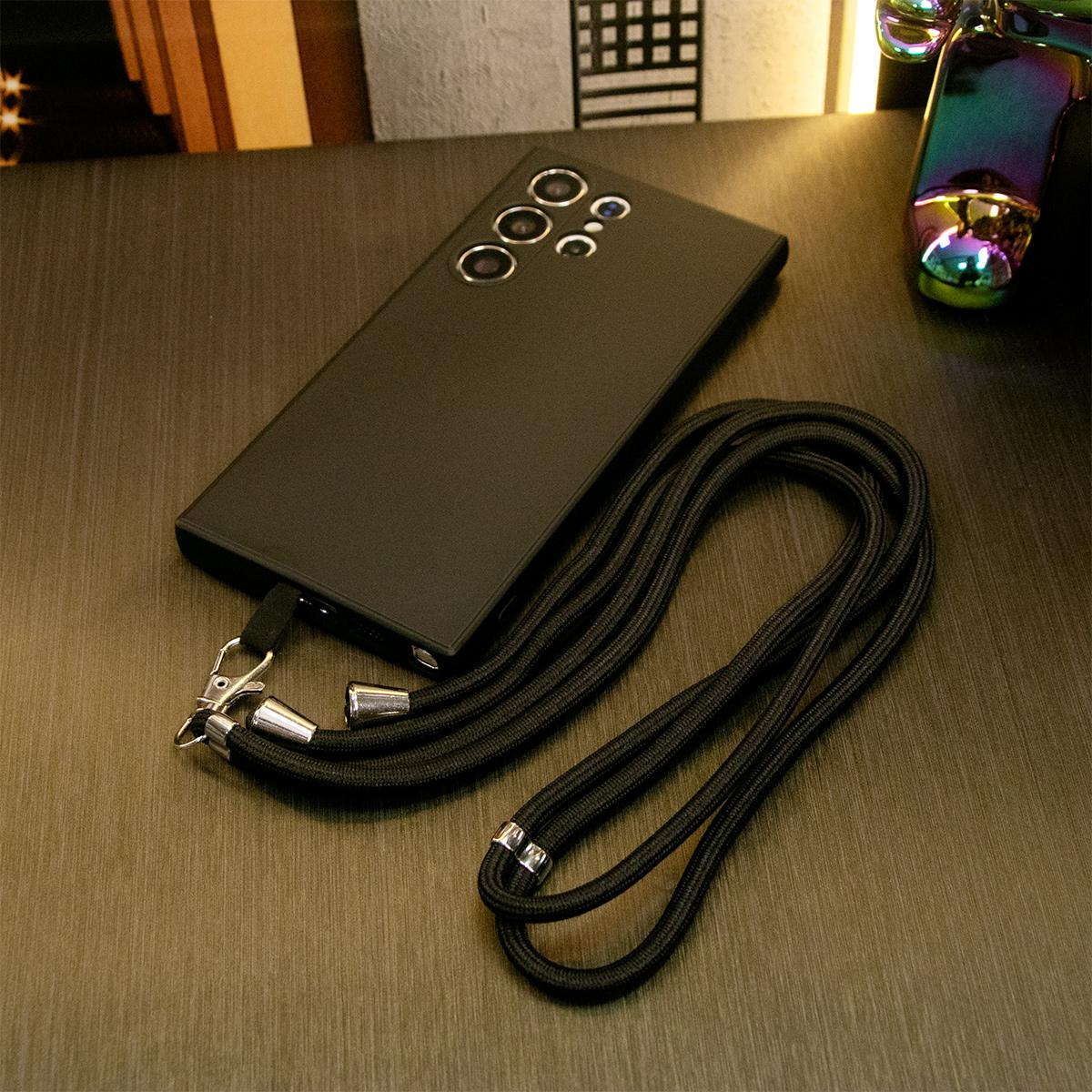 Silicone Matte Phone Case With Woven Lanyard For Samsung S25 S24 S23 S22 Camera Protect Soft Cover