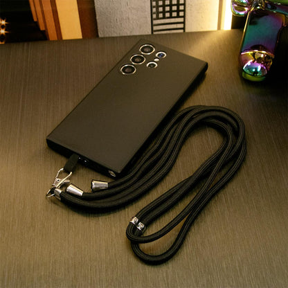 Silicone Matte Phone Case With Woven Lanyard For Samsung S25 S24 S23 S22 Camera Protect Soft Cover