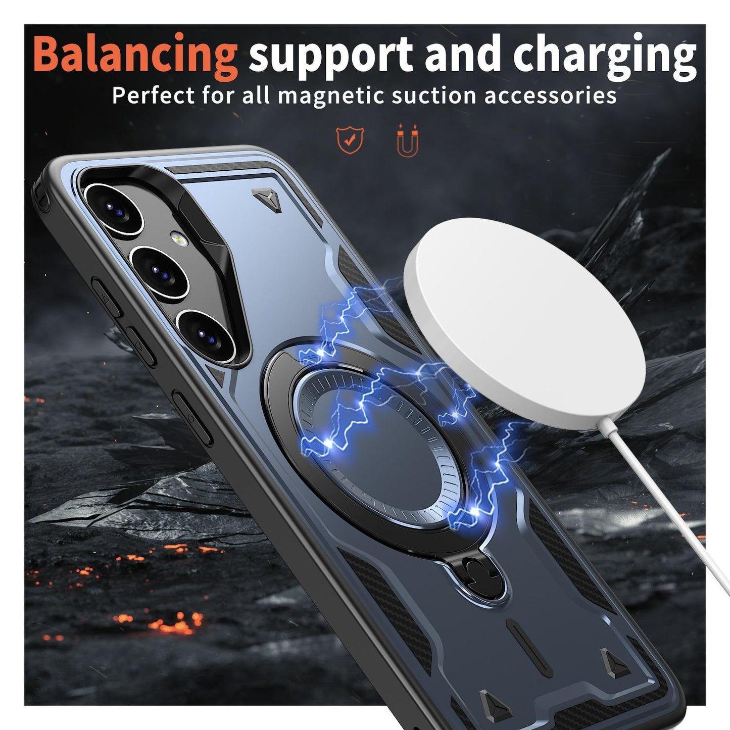 Anti-Dust Anti-Fall Heavy Duty Protection Shockproof Magnetic Phone Case With Rotating Metal Kickstand for Samsung S25Ultra S24 S23FE S23 A06 A05 A16 A15 A25 A35 A55 Bumper Matte Hard Cover