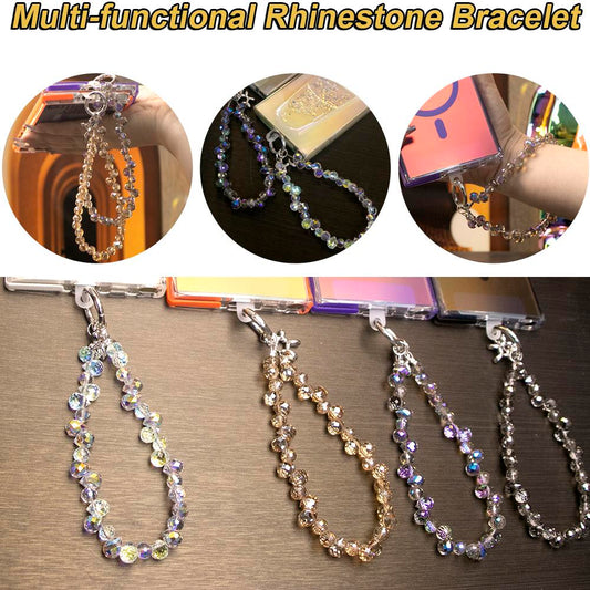 Fashion Colorful Glitter Gradient Phone Lanyard Wrist Rhinestone Strap Multifunctional Diamond Wristband Metal Accessories Color Hanging Bracelet Anti-lost Lanyards