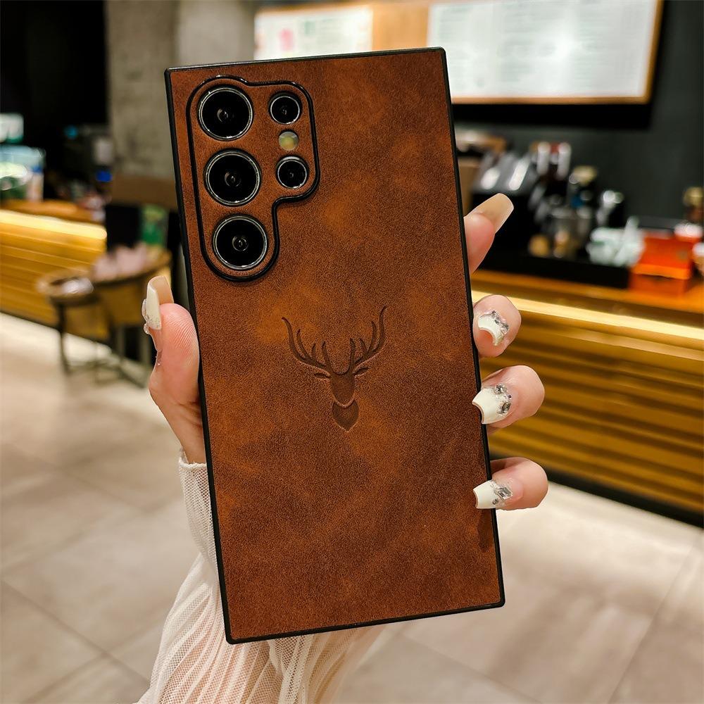 For Samsung S25Ultra S25Edge S24 S23 S22 S21 Note20 A16 A26 A36 A55 A56 Case, Deer Pattern Matte Suede Leather Shockproof Hard Phone Case