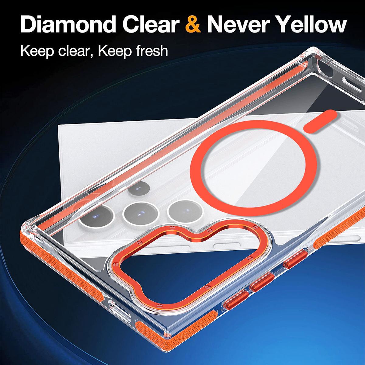 Clear Dual Color Strong Magnetic Wireless Charging Case For Samsung S25Ultra S24+ S23FE A14 A15 A16 A24 A25 A34 A35 A54 A55 Clear Shockproof Metal Camera Frame Bumper TPU Acrylic Hard Cover