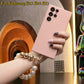 Liquid Silicone Matte Shockproof Phone Case with Pearl Metal Lanyard For Samsung S25 S24 S23 S22 S21 Note20 Camera Protect Soft Cover