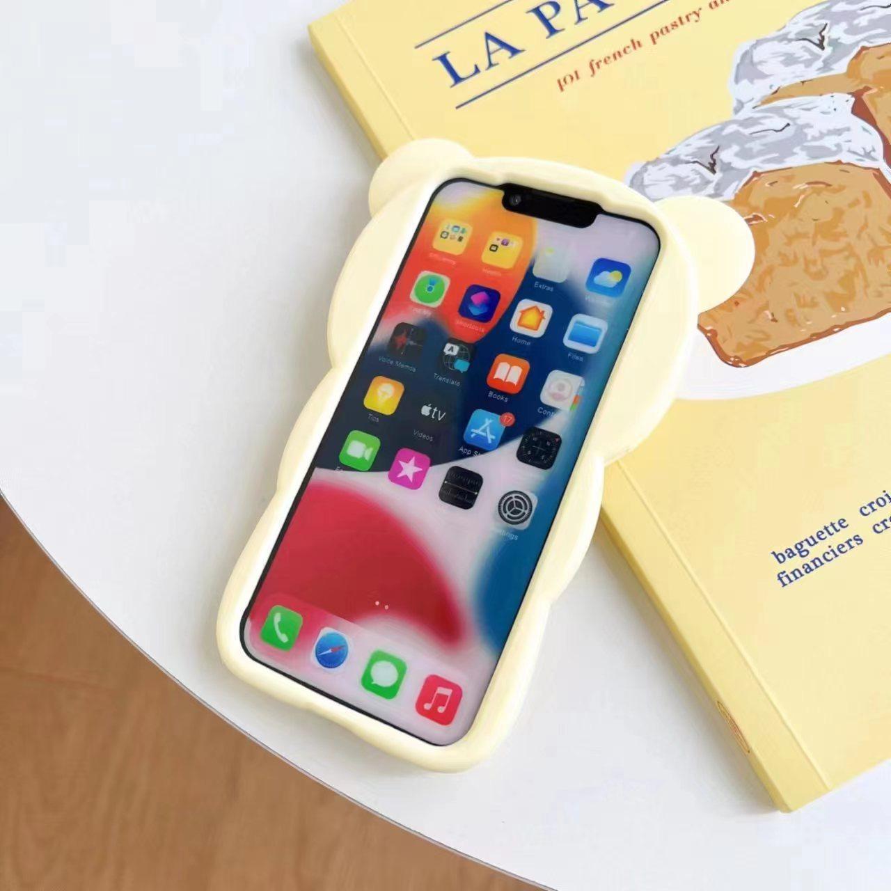 Full Silicone Lovely Bear Protection Shockproof Phone Case For iPhone 16ProMax 15 14 13 12 11 Skin Feel Soft Full Cover