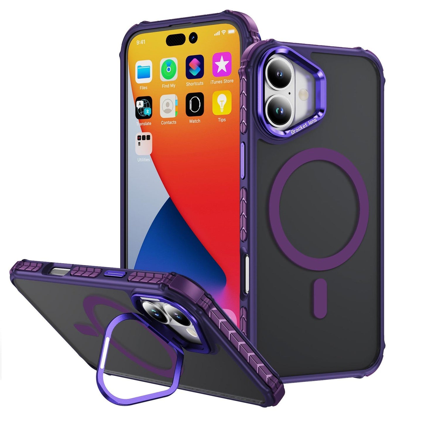 Two-Tone Matte Transparent Anti-Dust Four Corner Anti-Fall Bumper Shockproof Strong Magnetic Phone Case With Metal Camera Kickstand for iPhone 16ProMax 16 15 14 13 12 11 XR Hard Cover