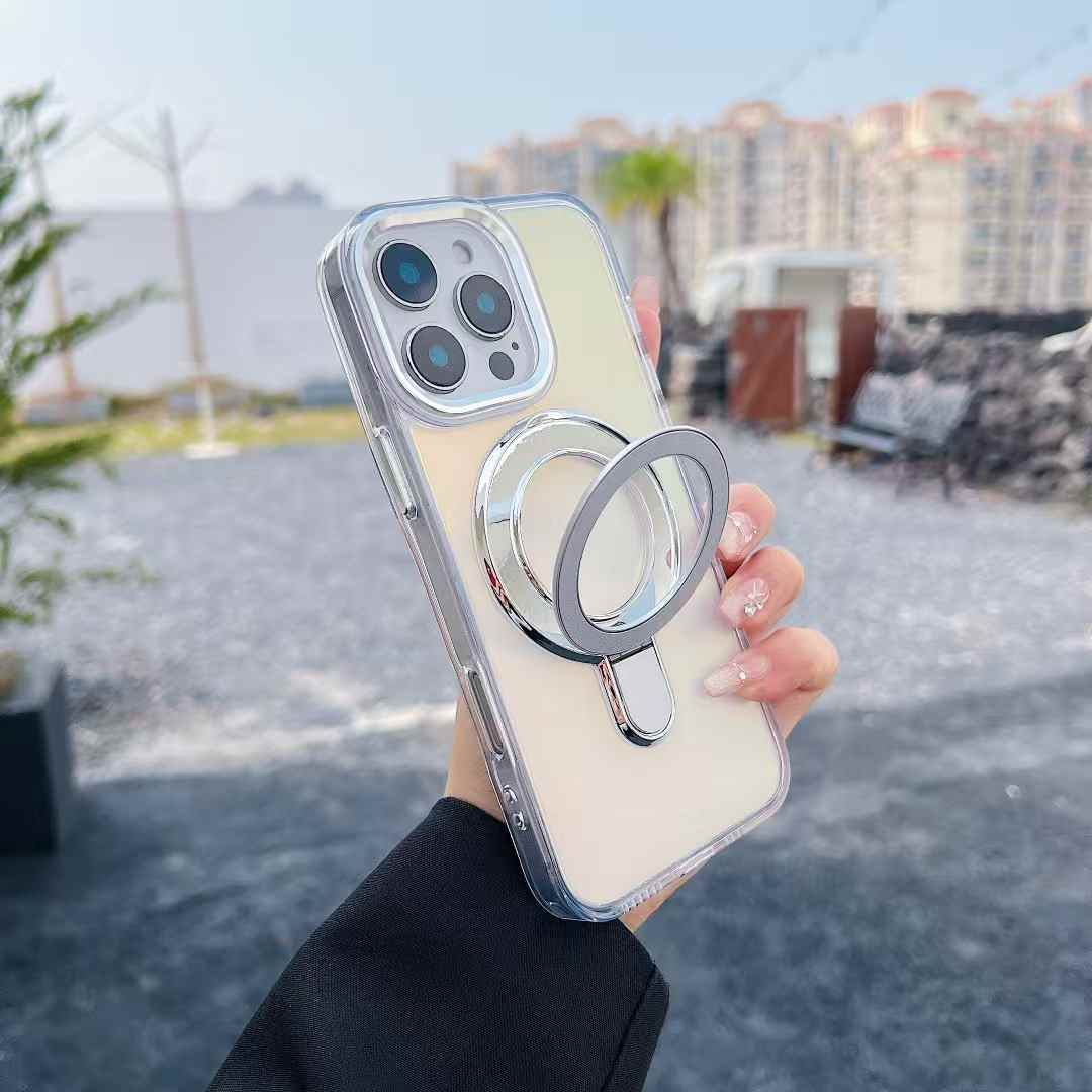 Strong Magnetic Kickstand Laser Gradient Chameleon For Magsafe Phone Case For iPhone 16 15 14 13 12 11 Pro Max Plus Metal Frame Acrylic Shockproof Hard Cover