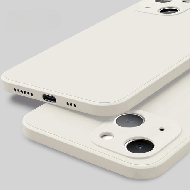 Für iPhone 16 15 14 Pro Max Handyhülle, Schlanke, matte, dünne, luxuriöse, quadratische, weiche, flüssige Silikon-Schutzhülle mit stoßfester Rückseite mit Mikrofaser-Innenfutter