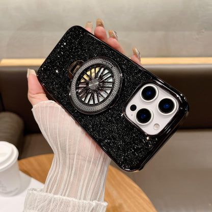 Luxury Rhinestone Glitter Plating Slim PC Phone Case with Gyro Kickstand For iPhone 16ProMax 15 14 13 Hard Full Cover