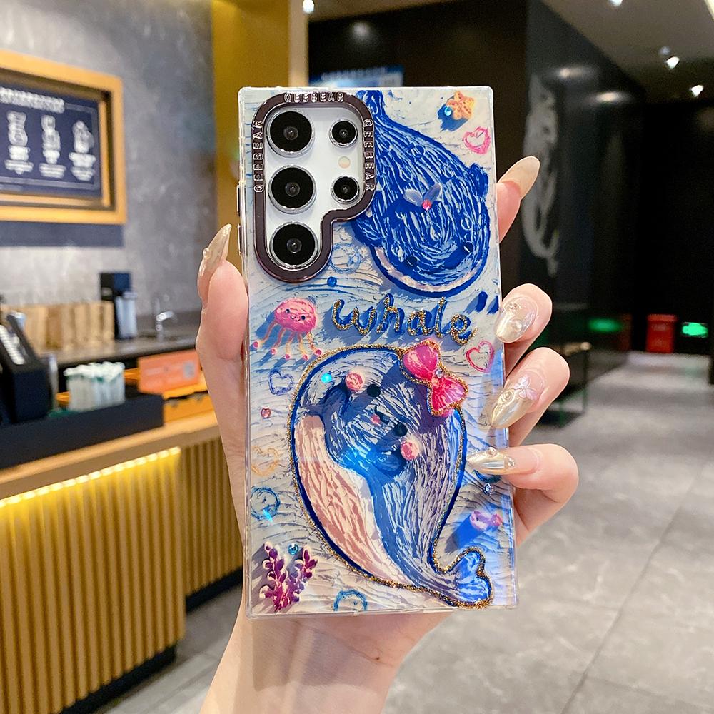 For Samsung S25 S24 S23 S22 A35 A36 A26 A54 A55 A56 Phone Case, Happy Whale Butterfly Flower Rainbow Castle, Oil Painting Camera Frame Anti-drop Hard Shockproof Full Cover