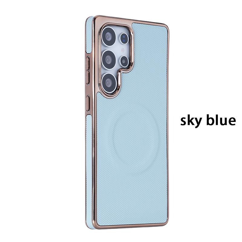 For Samsung S25Ultra S24 S23 S22 Plus FE Phone Case, Plating Antislip Matte Luxury Leather Emboss Strong Magnetic Slim Protection Shockproof Hard Full Cover