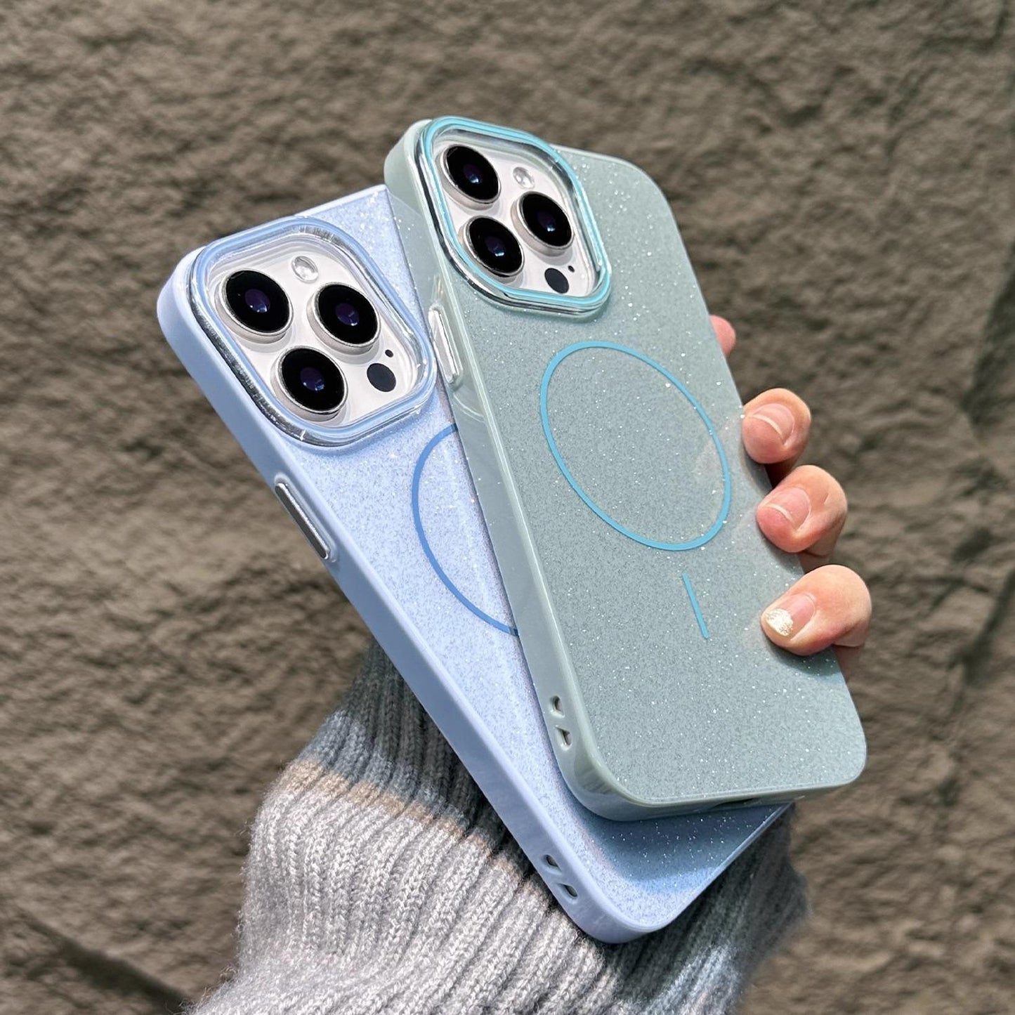 Glitter Thin Ring Magnetic PC Slim Phone Case For iPhone 16ProMax 15 14 13 12 11 Shockproof Hard Full Cover