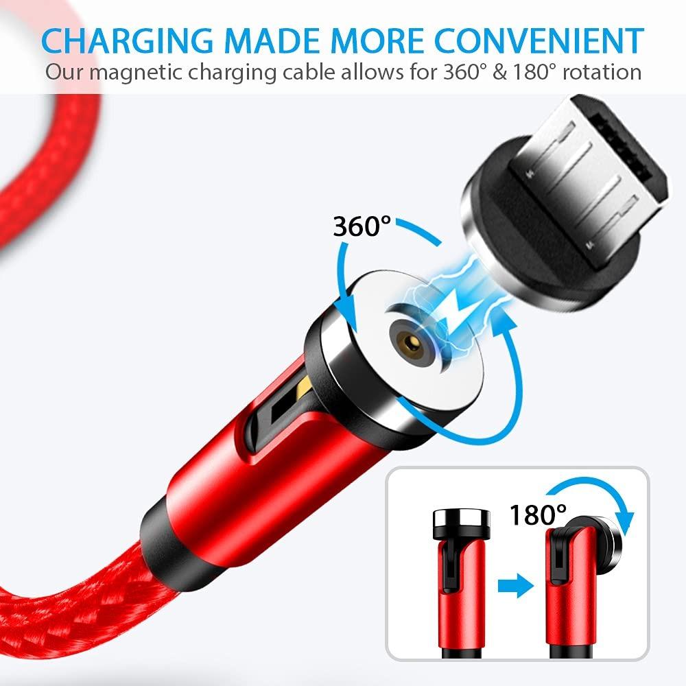 1m/2m/3m Magnetic Charging Cable 540° Rotating Magnetic Phone Charger Cable - 90° Angle Connector, Nylon-Braided Cords For iPhone For Samsung Smart Phone Accessories