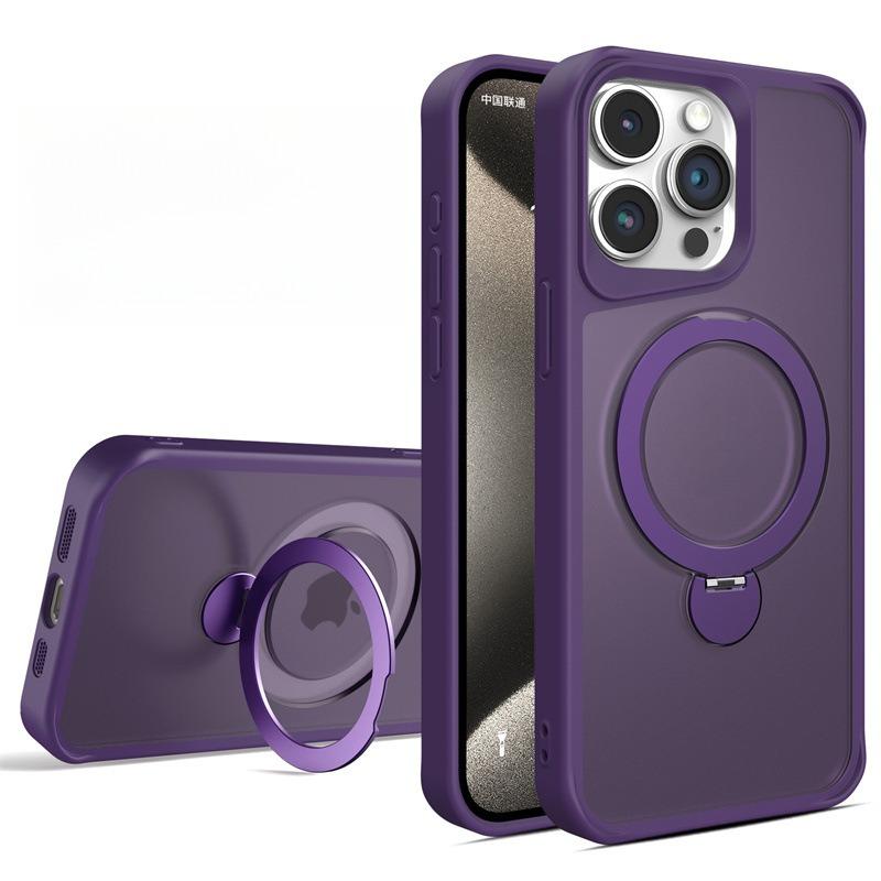 Slim PC Strong Magnetic Phone Case with 360 Rotating Metal Kickstand For iPhone 16ProMax 15 14 13 12 11 Skin Feel Bumper Shockproof Hard Full Cover