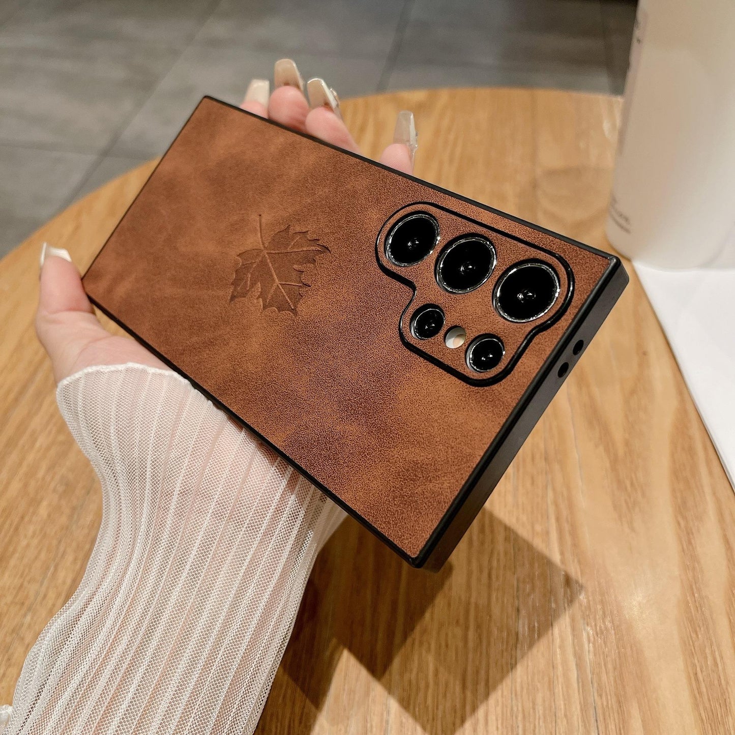 For Samsung S25Ultra S25Edge S24 S23 S22 S21 Note20 A16 A26 A36 A55 A56 Case, Maple Leaf Pattern Matte Suede Leather Shockproof Hard Phone Case