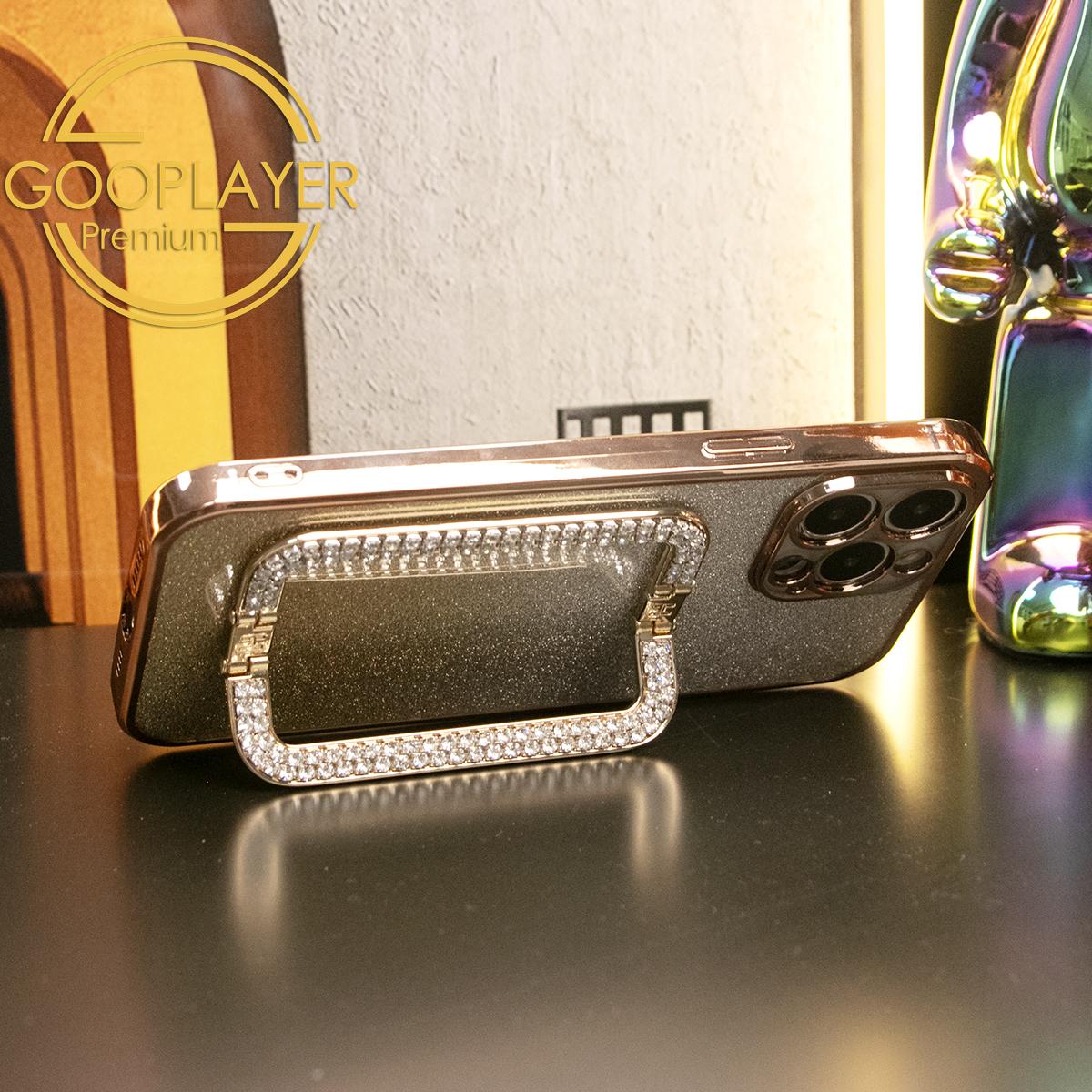 For iPhone 16 15 14 13 Pro Max Phone Case, Clear Gradient Glitter Square Kickstand TPU Luxury Plating Slim Soft Full Cover