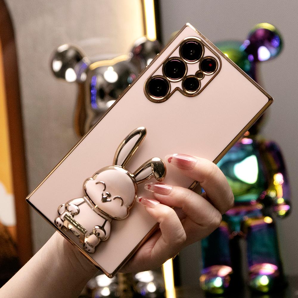 Rabbit Stand Plating Phone Case for Samsung S25Ultra S25Plus S25 S24Ultra S24Plus S24 S24FE