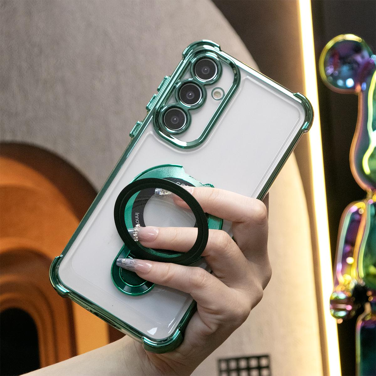 Luxury Plating Four Corners Shockproof Clear Case With Magnetic Stand For iPhone 16 15 14 13 12 11 XR XSMax X/XS Transparent Hard Acrylic Hybrid Bumper Hard Full Cover
