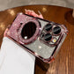 Glitter Gradient Plating Acrylic with Len Protector Phone Case with Mirror Kickstand For iPhone 16ProMax 15 14 13 12 Four Corner Shockproof Hard Full Cover