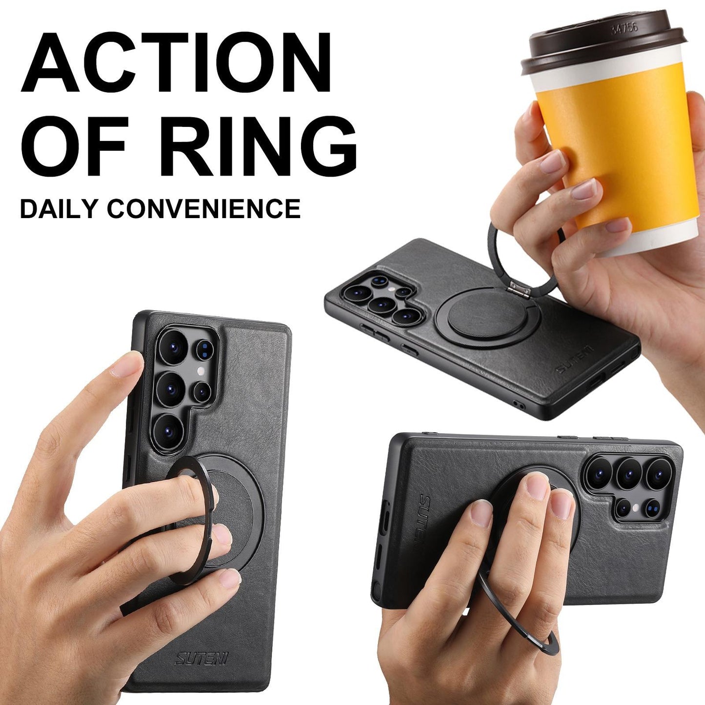 For Samsung S25 S24 S23 S22 Ultra Plus Phone Case, Smooth Surface Oil Wax Pattern Leather Metal Kickstand Shockproof Support Wireless Charging Hard Phone Case