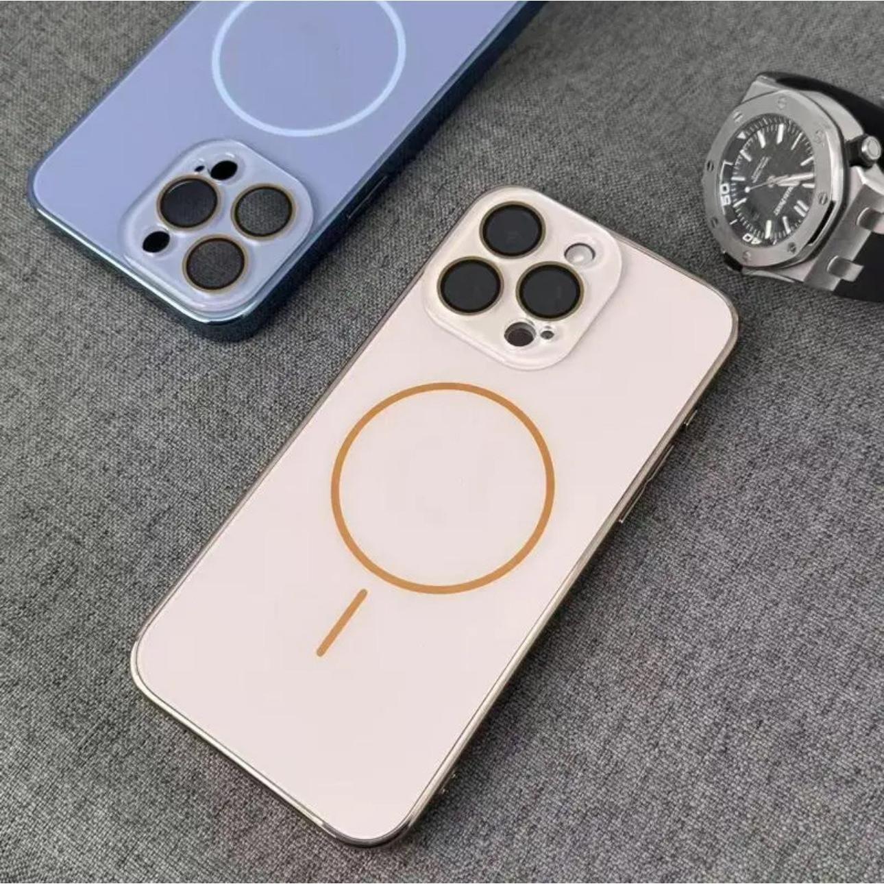 AG Glass Plating Fine Ring Strong Magnetic Phone Case With Len Protector For iPhone 16ProMax 15 14 13 12 11, Phone Handfeel Hard Full Cover
