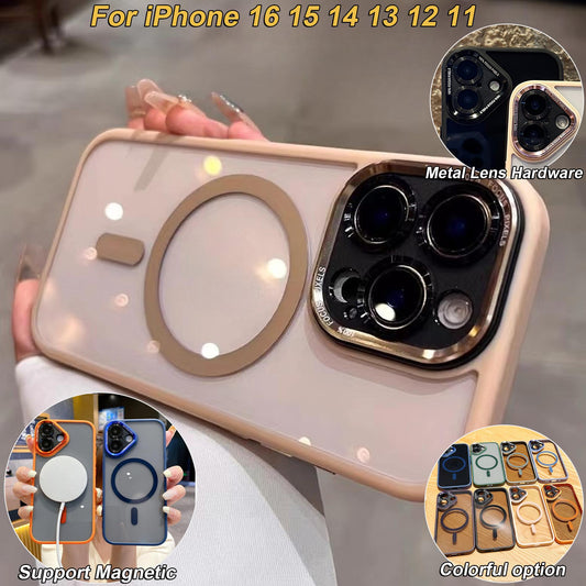 Crystal High Definition Clear Magnetic Phone Case For iPhone 16ProMax 16 15 14 13 12 11 Pro Max Plus Transparent HD Metal Len Protection Hardware Hard Full Cover