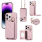 For iPhone 16ProMax 16 15 14 13 12 11 Leather Phone Case with Double Folding Wallet Lanyard, Anti-Fall Card Slot Mirror Ring Kickstand Shockproof Business Hard Full Cover