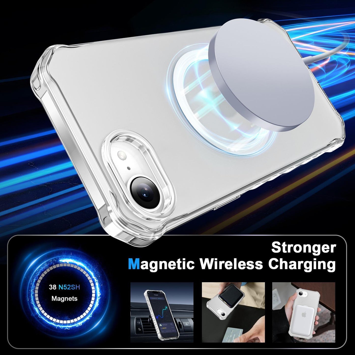 Colorful Matte Clear Strong Magnetic Four Corner Slim PC Phone Case For iPhone 16ProMax 16 15 14 13 12 Transparent Skin Feel Bumper Shockproof Hard Full Cover