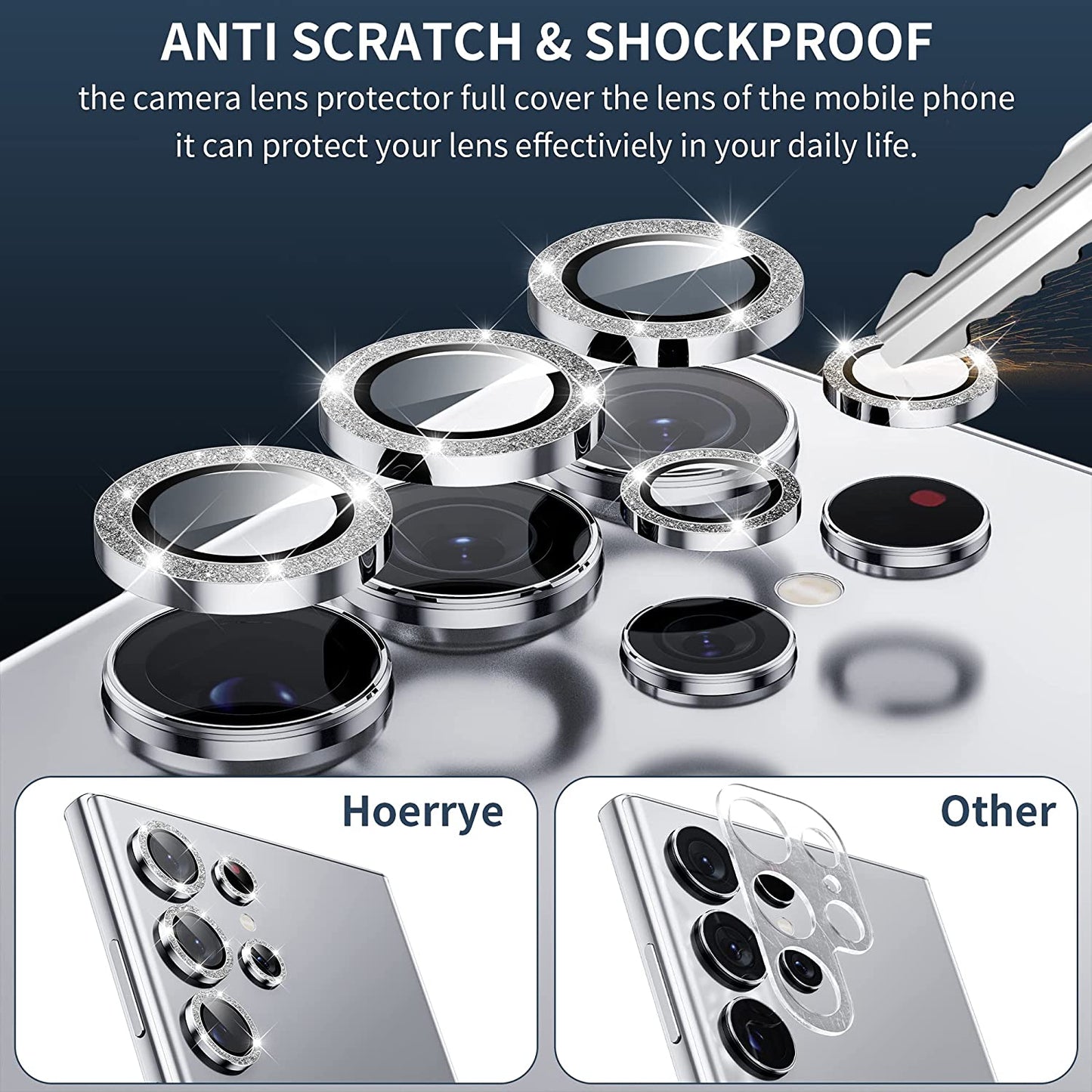 Glitter Camera Lens Protector Case 9H Tempered Glass Films Military-Grade Protection For Samsung S25 S25Plus S25Ultra S24Ultra S24 S24Plus S24FE