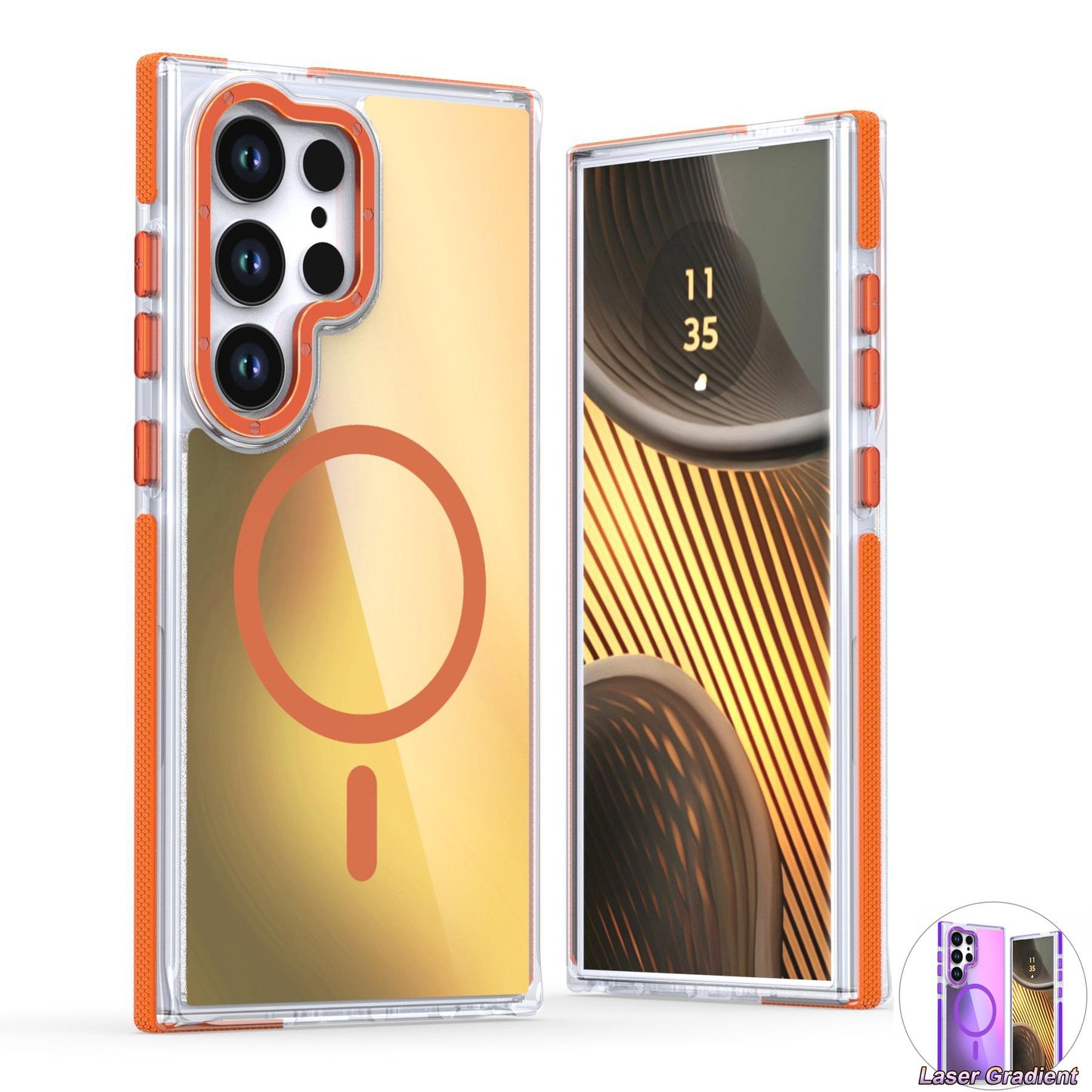 Laser Gradient Chameleon Strong Magnetic Wireless Charging Phone Case For Samsung S25Ultra S25 S24 S23 S22 A06 A15 A16 A25 A35 A36 A53 A54 A55 Metal Frame Acrylic Shockproof Hard Cover
