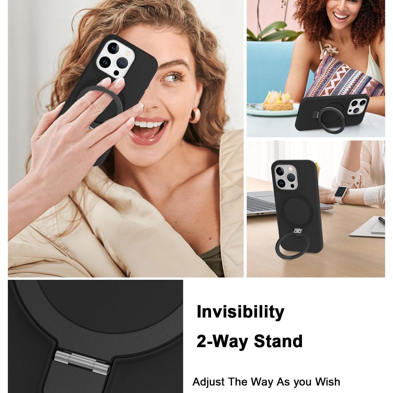 Strong Magnetic Kickstand Phone Case For iPhone 16 15 14 13 12 for MagSafe, Skin-friendly Liquid Silicone Shockproof with Microfiber Lining Full Cover