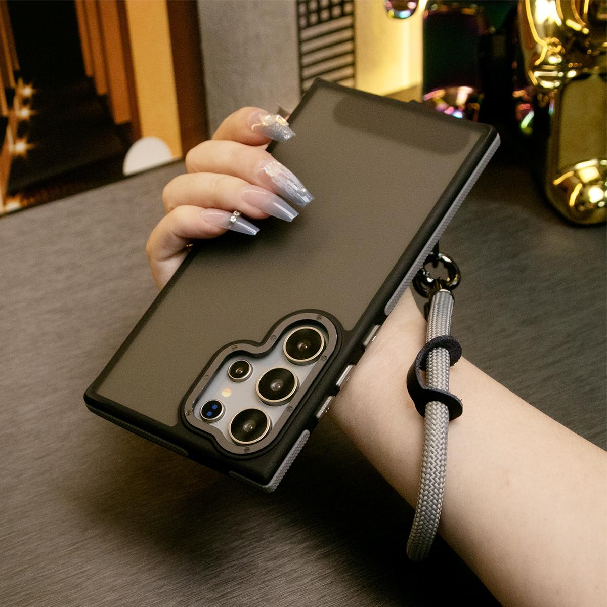 For Samsung S25Ultra S24 S23FE A15 A14 A25 A24 A34 A35 A54 A55 Phone Case, Metal Camera Protection, With Multifunctional Wristband, Elegant Matte Camera Frame Shockproof Bumper Hard Full Cover