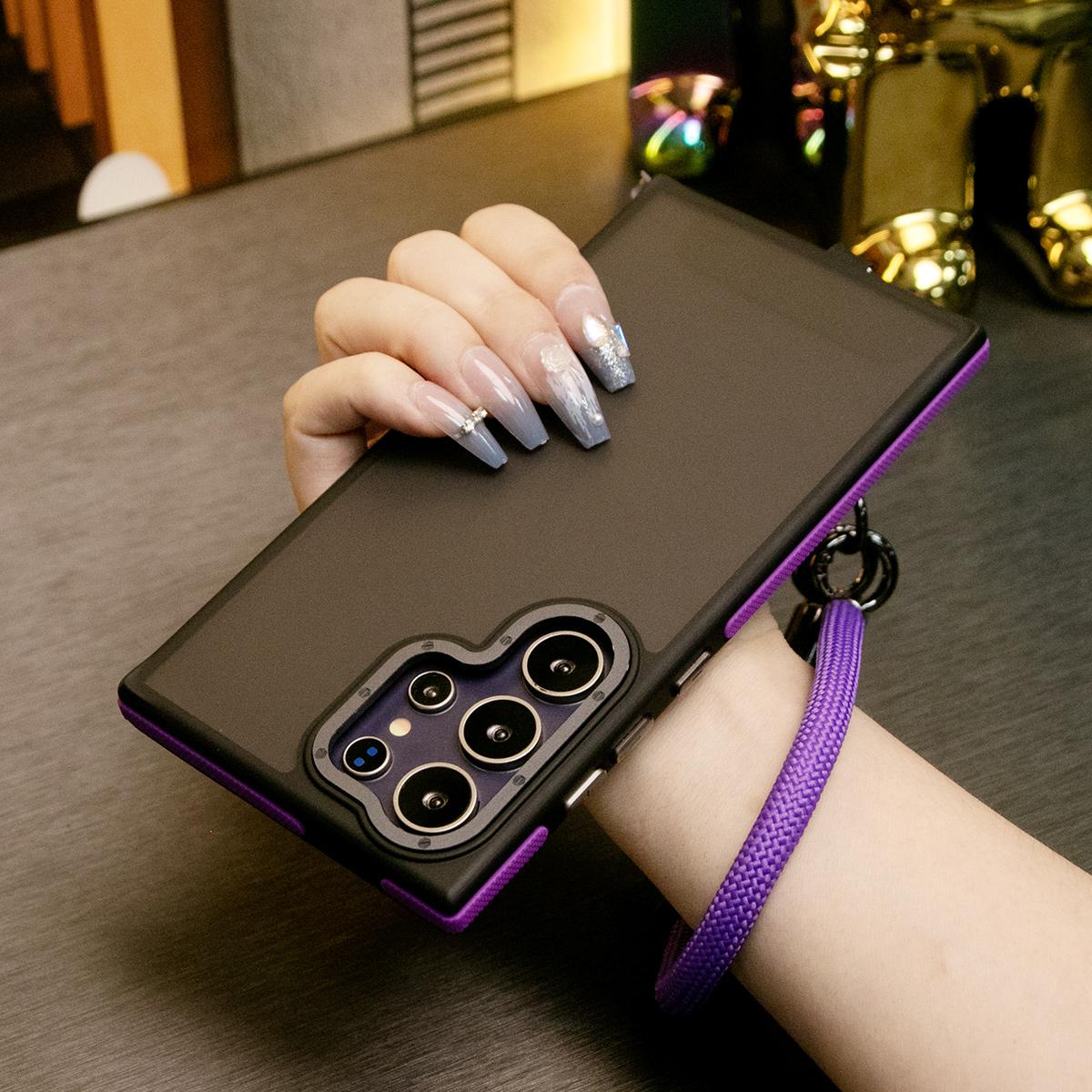 For Samsung S25Ultra S24 S23FE A15 A14 A25 A24 A34 A35 A54 A55 Phone Case, Metal Camera Protection, With Multifunctional Wristband, Elegant Matte Camera Frame Shockproof Bumper Hard Full Cover