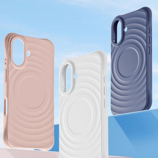 Matte Ripple Pattern Magnetic Silicone Phone Case For iPhone 16ProMax 16E 16 15 14 13 12 Skin Feel Heavy Duty Protection Shockproof Soft Full Cover