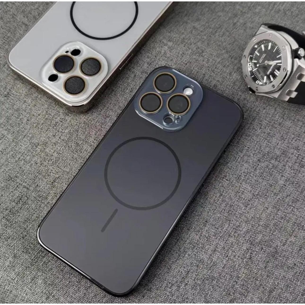 AG Glass Plating Fine Ring Strong Magnetic Phone Case With Len Protector For iPhone 16ProMax 15 14 13 12 11, Phone Handfeel Hard Full Cover