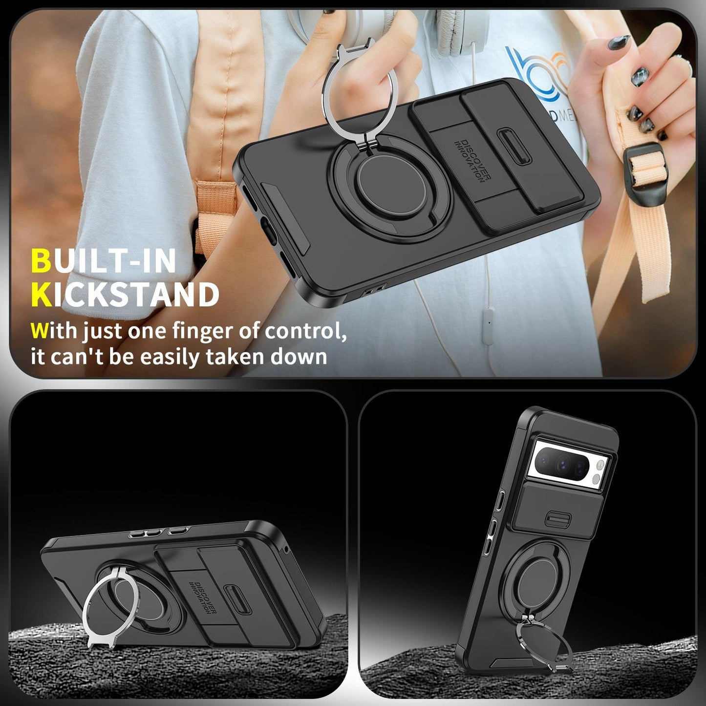 Ring Stand Holder Magnetic Case for Google Pixel  7 7Pro 8A 8Pro 9 Pro XL 9A Silde Camera Cover