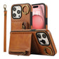For iPhone 16ProMax 16 15 14 13 12 Leather Phone Case with Double Folding Wallet Wristband, Anti-Fall Card Bag Kickstand Shockproof Business Hard Full Cover