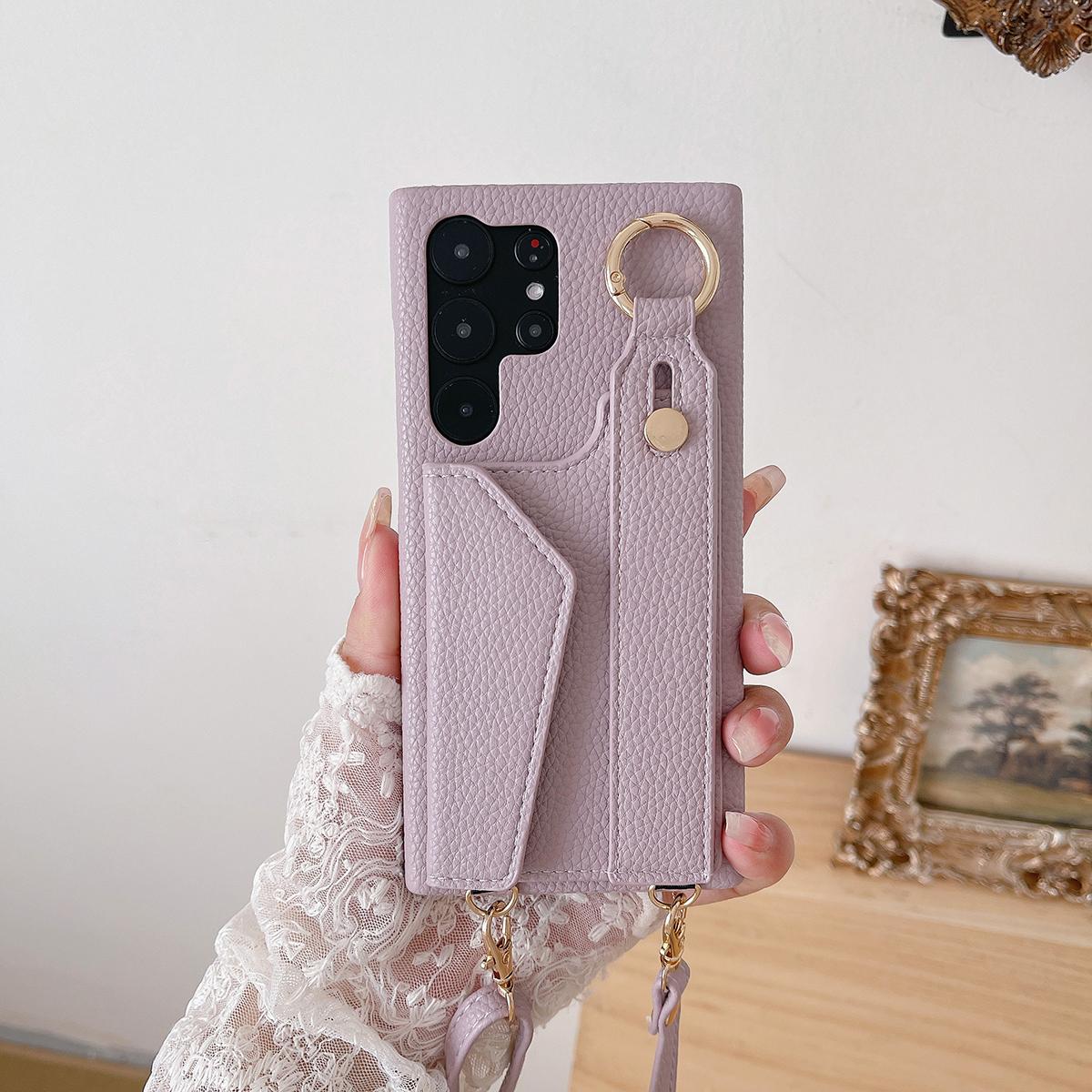 Wrist Strap Crossbody Leather Wallet Case For Samsung Galaxy S25 S25Plus S25Ultra S24 S24FE S24Plus S24Ultra Card Holder Lanyard Cover