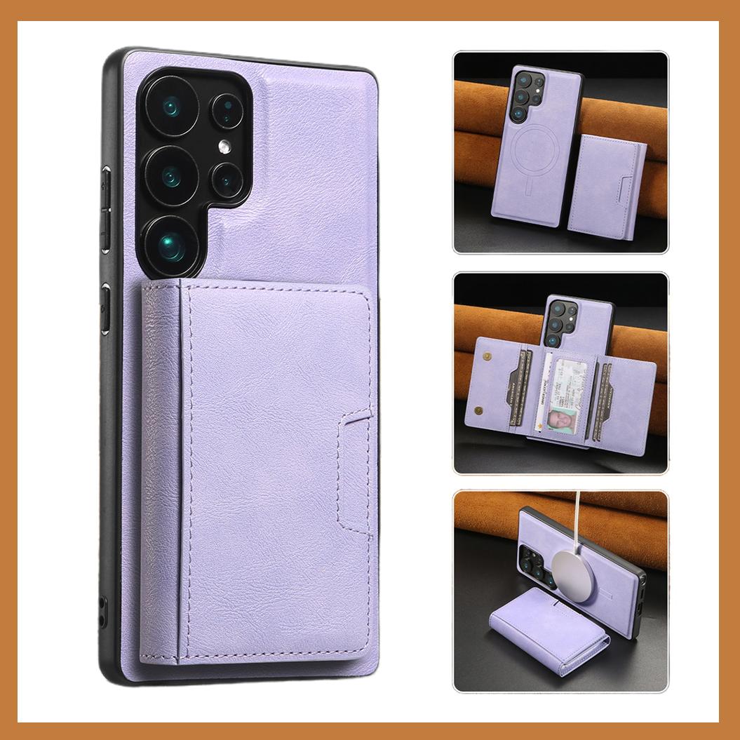 For Samsung S25 S24 S23 A16 A15 A36 A35 A56 A55 A53 Leather Phone Case with Strong Magnetic Triple Fold Wallet, Anti-Fall Card Bag Kickstand for Magsafe Shockproof Business Hard Full Cover
