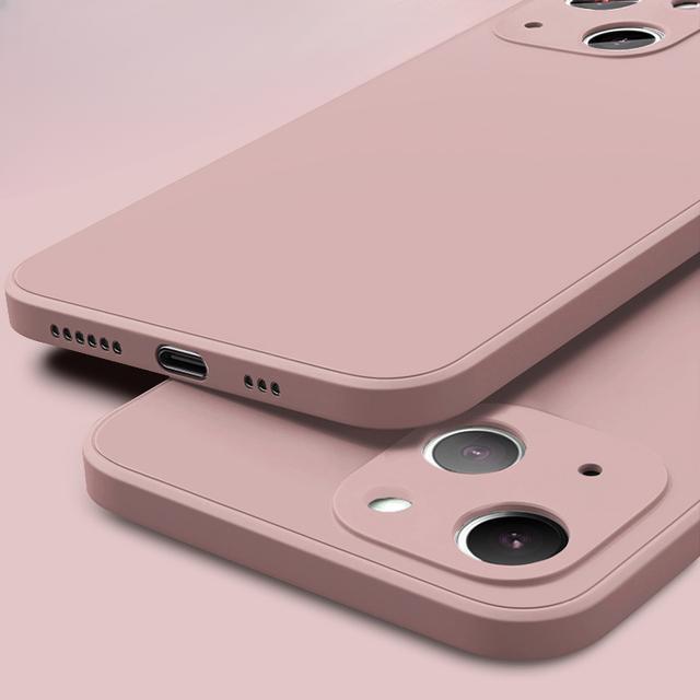 Für iPhone 16 15 14 Pro Max Handyhülle, Schlanke, matte, dünne, luxuriöse, quadratische, weiche, flüssige Silikon-Schutzhülle mit stoßfester Rückseite mit Mikrofaser-Innenfutter
